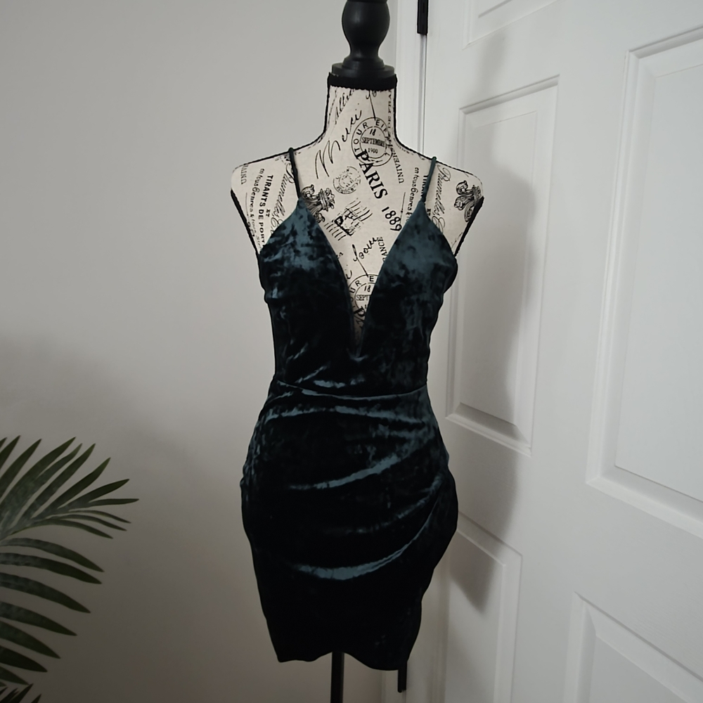 Windsor Velvet Mini Dress in Rich Teal